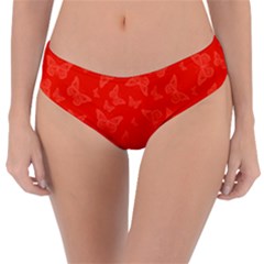 Vermilion Red Butterfly Print Reversible Classic Bikini Bottoms by SpinnyChairDesigns