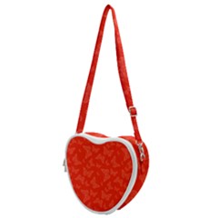 Vermilion Red Butterfly Print Heart Shoulder Bag by SpinnyChairDesigns