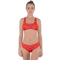 Vermilion Red Butterfly Print Criss Cross Bikini Set by SpinnyChairDesigns