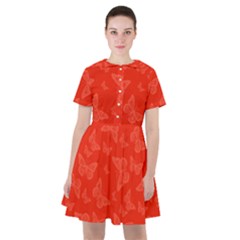 Vermilion Red Butterfly Print Sailor Dress
