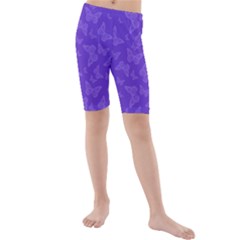 Violet Purple Butterfly Print Kids  Mid Length Swim Shorts by SpinnyChairDesigns