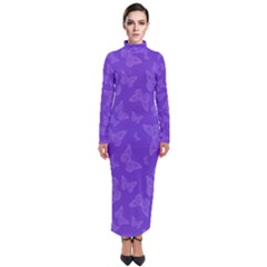 Violet Purple Butterfly Print Turtleneck Maxi Dress by SpinnyChairDesigns