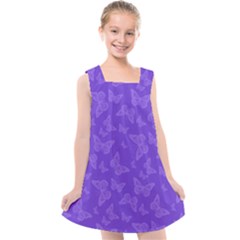 Violet Purple Butterfly Print Kids  Cross Back Dress by SpinnyChairDesigns