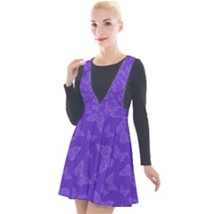 Violet Purple Butterfly Print Plunge Pinafore Velour Dress by SpinnyChairDesigns