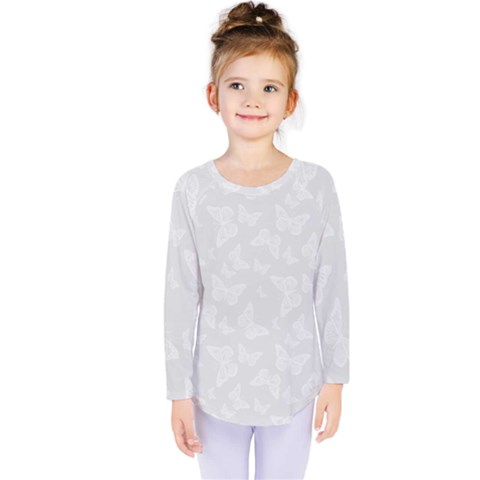 Wedding White Butterfly Print Kids  Long Sleeve Tee by SpinnyChairDesigns