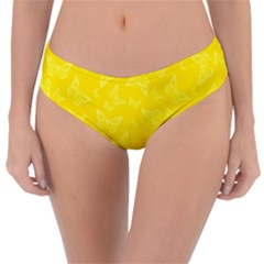 Lemon Yellow Butterfly Print Reversible Classic Bikini Bottoms by SpinnyChairDesigns