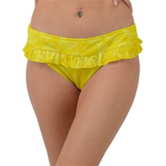 Lemon Yellow Butterfly Print Frill Bikini Bottom by SpinnyChairDesigns