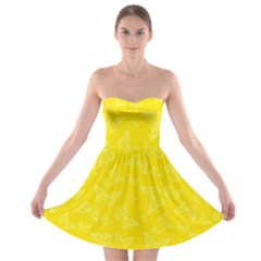 Lemon Yellow Butterfly Print Strapless Bra Top Dress by SpinnyChairDesigns