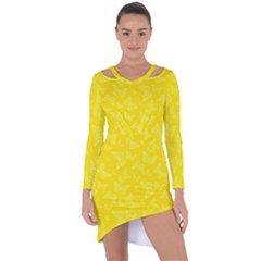 Lemon Yellow Butterfly Print Asymmetric Cut-out Shift Dress by SpinnyChairDesigns