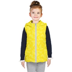 Lemon Yellow Butterfly Print Kids  Hooded Puffer Vest by SpinnyChairDesigns