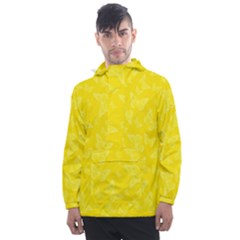 Lemon Yellow Butterfly Print Men s Front Pocket Pullover Windbreaker by SpinnyChairDesigns