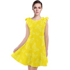 Lemon Yellow Butterfly Print Tie Up Tunic Dress by SpinnyChairDesigns