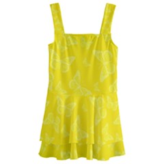 Lemon Yellow Butterfly Print Kids  Layered Skirt Swimsuit by SpinnyChairDesigns