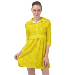Lemon Yellow Butterfly Print Mini Skater Shirt Dress by SpinnyChairDesigns