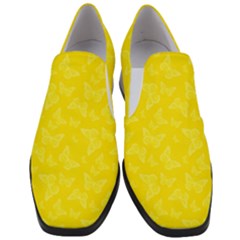 Lemon Yellow Butterfly Print Women Slip On Heel Loafers by SpinnyChairDesigns