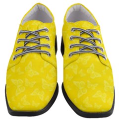 Lemon Yellow Butterfly Print Women Heeled Oxford Shoes by SpinnyChairDesigns
