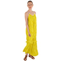 Lemon Yellow Butterfly Print Cami Maxi Ruffle Chiffon Dress by SpinnyChairDesigns