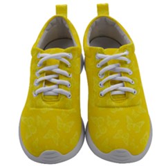 Lemon Yellow Butterfly Print Mens Athletic Shoes by SpinnyChairDesigns