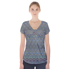 Boho Sweetheart Pattern Short Sleeve Front Detail Top