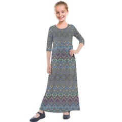 Boho Sweetheart Pattern Kids  Quarter Sleeve Maxi Dress by SpinnyChairDesigns