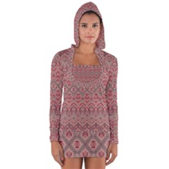 Boho Rustic Pink Long Sleeve Hooded T-shirt by SpinnyChairDesigns