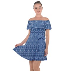 Boho Denim Blue Off Shoulder Velour Dress by SpinnyChairDesigns