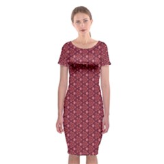 Boho Wine Floral Print Classic Short Sleeve Midi Dress by SpinnyChairDesigns