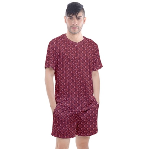 Boho Wine Floral Print Men s Mesh Tee And Shorts Set by SpinnyChairDesigns