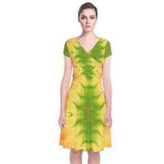 Lemon Lime Tie Dye Short Sleeve Front Wrap Dress