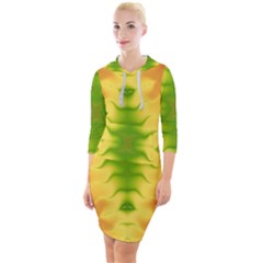 Lemon Lime Tie Dye Quarter Sleeve Hood Bodycon Dress by SpinnyChairDesigns