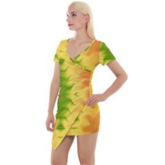 Lemon Lime Tie Dye Short Sleeve Asymmetric Mini Dress