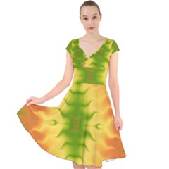 Lemon Lime Tie Dye Cap Sleeve Front Wrap Midi Dress