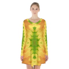 Lemon Lime Tie Dye Long Sleeve Velvet V-neck Dress