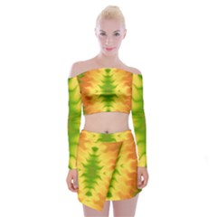 Lemon Lime Tie Dye Off Shoulder Top With Mini Skirt Set by SpinnyChairDesigns