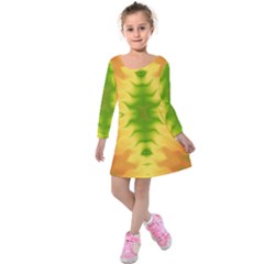 Lemon Lime Tie Dye Kids  Long Sleeve Velvet Dress