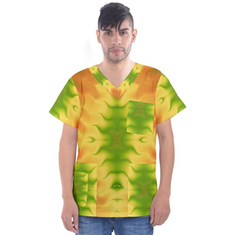 Lemon Lime Tie Dye Men s V-neck Scrub Top by SpinnyChairDesigns