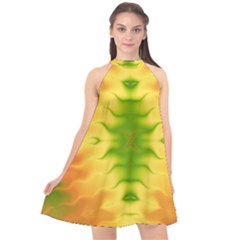 Lemon Lime Tie Dye Halter Neckline Chiffon Dress 