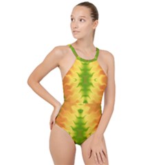 Lemon Lime Tie Dye High Neck One Piece Swimsuit by SpinnyChairDesigns