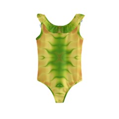 Lemon Lime Tie Dye Kids  Frill Swimsuit