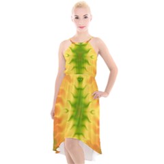 Lemon Lime Tie Dye High-low Halter Chiffon Dress 
