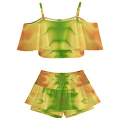 Lemon Lime Tie Dye Kids  Off Shoulder Skirt Bikini