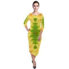 Lemon Lime Tie Dye Quarter Sleeve Midi Velour Bodycon Dress