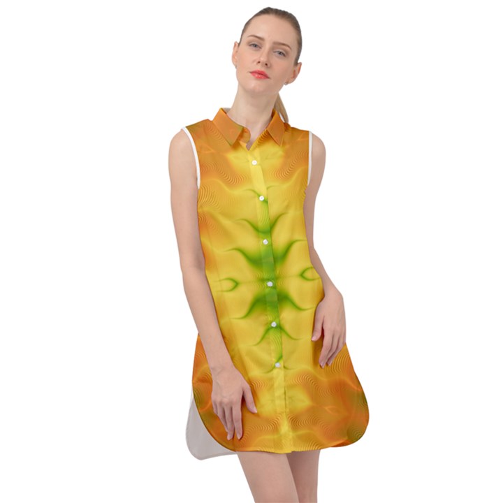 Lemon Lime Tie Dye Sleeveless Shirt Dress