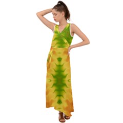 Lemon Lime Tie Dye V-neck Chiffon Maxi Dress by SpinnyChairDesigns