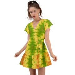 Lemon Lime Tie Dye Flutter Sleeve Wrap Dress