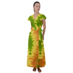 Lemon Lime Tie Dye Flutter Sleeve Maxi Dress by SpinnyChairDesigns