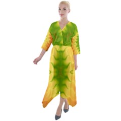 Lemon Lime Tie Dye Quarter Sleeve Wrap Front Maxi Dress by SpinnyChairDesigns