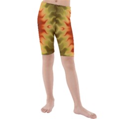 Red Gold Tie Dye Kids  Mid Length Swim Shorts