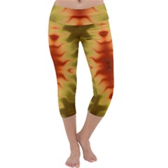 Red Gold Tie Dye Capri Yoga Leggings by SpinnyChairDesigns