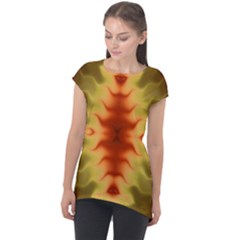 Red Gold Tie Dye Cap Sleeve High Low Top